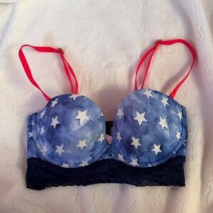PINK Victoria's Secret Blue Star Bra with Red Straps